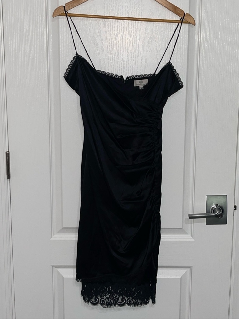 MIGUELINA Elegant Black Lace-Trim Slip Dress 100% Silk Cross Front Slip Sz XS - Picture 2 of 8